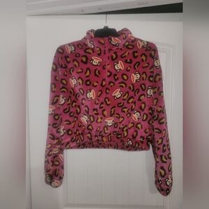 Paul Frank fuzzy long sleeve cropped quarter zip juniors size medium NWOT